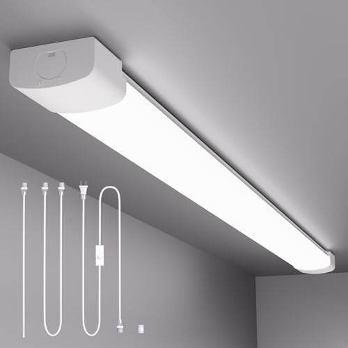 Plug in Ceiling Light 4FT Linkable 36W 5000K LED Shop Garage Light | Plug in Tube Light Fixture, 4500LM Closet Wall Light for Workbench Basement Kitchen Office Bathroom, Triproof, No-Flicker - color: White, size: 4FT-1PCS/with plug
