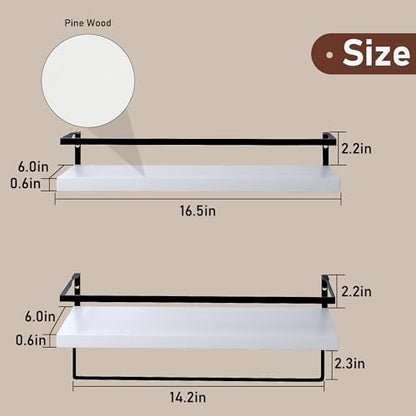 White Wood Floating Shelves Wall Mounted - 2+1 Tier Rustic Bathroom Wall Shelves Over Toilet with Towel Bar, Natural Wood Set of 2 Farmhouse Floating Shelf for Bathroom, Kitchen, Bedroom. - color: 2-tier White Bathroom Shelves, size: 2-Tier
