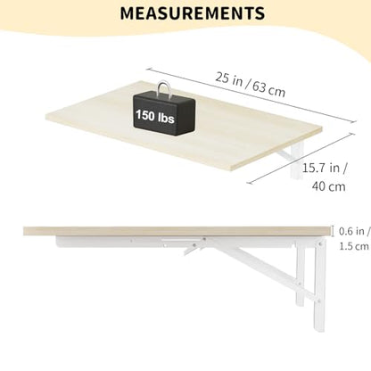 GOYLSER Laundry Room Wall Mounted Folding Table, Kitchen Restaurant Home Bar Work Table, Waterproof Easy to Install and Clean - color: Natural Wood, size: 25"x15.7"