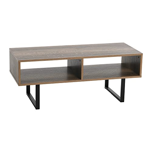 Household Essentials Jamestown TV Stand Coffee Table with Rectangular Storage Compartments Ashwood Rustic Wood Grain and Black Metal - color: Taupe