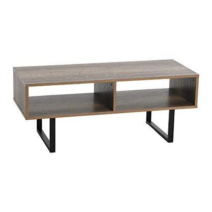 Household Essentials Jamestown TV Stand Coffee Table with Rectangular Storage Compartments Ashwood Rustic Wood Grain and Black Metal - color: Taupe