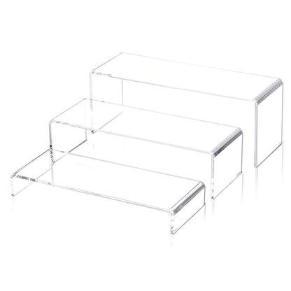 1 Set Large Acrylic Clear Display Risers, 3 Sizes 12" Rectangular Showcase Collectibles Display Shelf, 5 mm Thick Desktop Display Stand Holder for Figures, Jewelry, Perfume, Toys - size: 3 Pcs Acrylic Risers