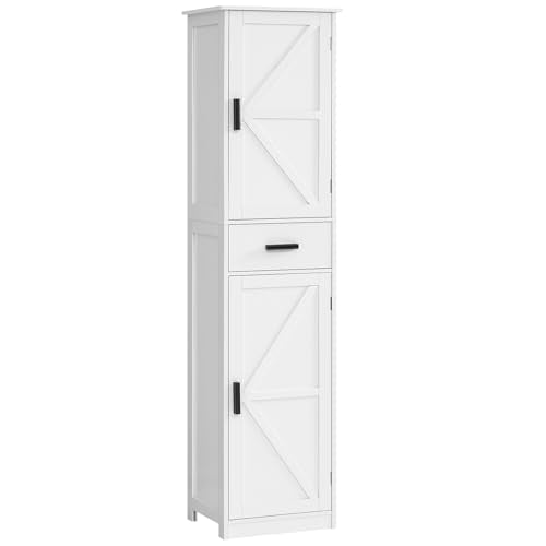 WEENFON Tall Bathroom Cabinet, Storage Cabinet with 6 Shelves & Drawer, Bathroom Storage Cabinet with Adjustable Shelves, Tall Cabinet for Living Room, Home Office, White - color: White