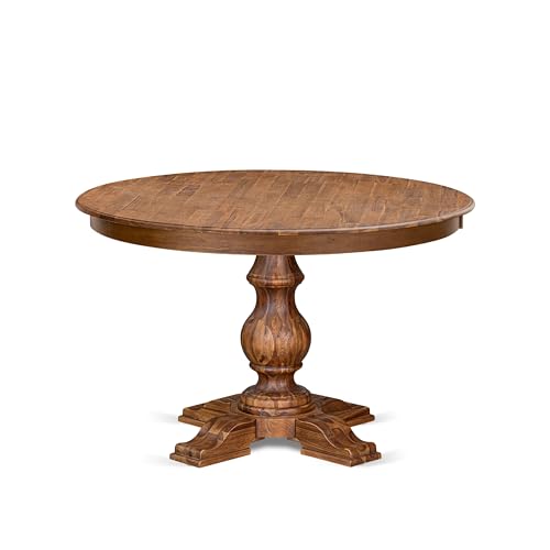 FE5-0N-TP - Kitchen Table with Acacia Wood Round Tabletop, Antique Walnut Finish - color: Antique Walnut, size: 48x48 Inch