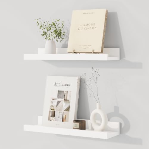 Dreamland Picture Ledge Shelf for Wall, Floating Shelves Set of 2,16 inch Long Floating Shelves with Lip for Living Room,Bedroom,Bathroom,Kitchen,White - color: White, size: 16inch