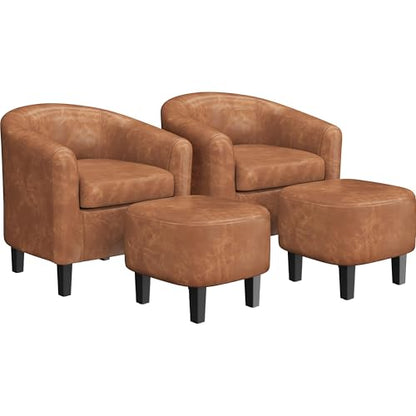 Yaheetech Accent Chairs with Ottoman Set of 2, Faux Leather, Brown | Water-resistant Faux Leather Chairs with High-density Foam and Solid Wood Legs for Living Room, Waiting Room, Small Space - color: Brown(faux Leather), style: with Ottoman