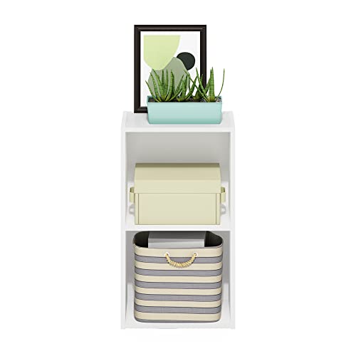 Furinno PASIR Book Shelf, 2-Tier Modern Bookshelf, Open Shelves Bookcase 9 x 12 x 21, Easy Assembly, for Living Room, Bedroom, Home Office, White - color: White, size: 2-Cube
