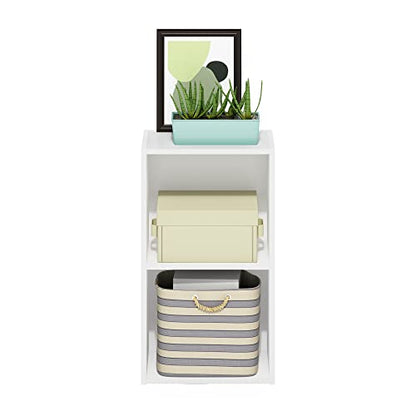 Furinno PASIR Book Shelf, 2-Tier Modern Bookshelf, Open Shelves Bookcase 9 x 12 x 21, Easy Assembly, for Living Room, Bedroom, Home Office, White - color: White, size: 2-Cube