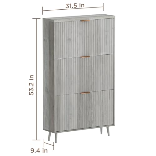 Shoe Cabinet Storage,Modern Freestanding Organizer with 3 Flip Drawers,Narrow Shoe Rack Cabinet for Entryway,Grey - color: Grey, size: 3-Drawers