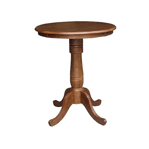 IC INTERNATIONAL CONCEPTS 30" Solid Wood Round Top Pedestal Table in Distressed Oak - 35.1" Height - color: Distressed Oak