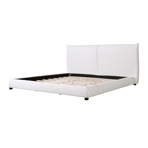 DNYN Upholstered Platform Bed Frame with Thick Pillow-Back Headboard | Linen Fabric Bed| Low-profile Design| No Box Spring Needed| Wooden Slats Support| Easy Assemble| California King Size - size: California King
