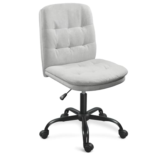 Home Office Desk Chair Comfy - Armless Criss Cross Chair with Wheels Vanity Chair Office Chairs Rolling Swivel Height Adjustable for Adults - Light Grey - color: Light Grey
