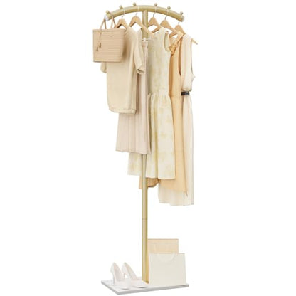 Modern Coat Racks,T-Shaped Coat Stand with Rock Base,68.9in Gold | Metal Garment Racks with Anti Slip Knot,Arcuate Clothes Display Hanger with Natural Patterned Bottom Plate for Bedroom - color: Gold