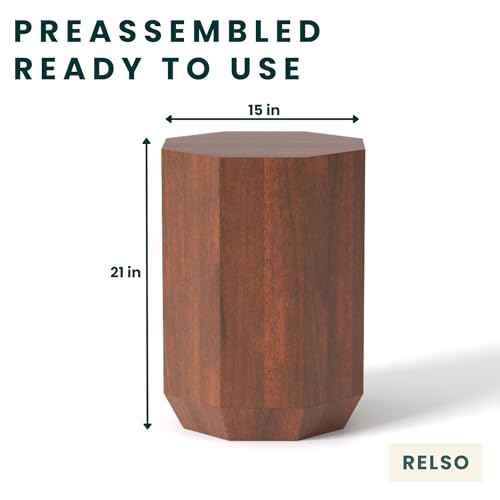 Relso Octavian Geometric End Table - Solid Mango Wood, Walnut Finish, Boho Design, Modern Farmhouse Style, Compact Coffee Table, Nightstand for Bedroom, Living Room, Reading Area (Octavian Brown) - color: Brown