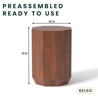 Relso Octavian Geometric End Table - Solid Mango Wood, Walnut Finish, Boho Design, Modern Farmhouse Style, Compact Coffee Table, Nightstand for Bedroom, Living Room, Reading Area (Octavian Brown) - color: Brown