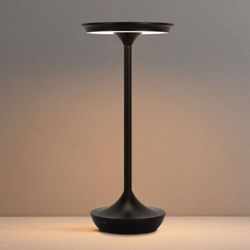LED Cordless Table Lamp Rechargeable,Portable 6000mAh Battery Outdoor Bedside Table Lamps,3 Color Stepless Dimming Touch Battery Powered Lamp, Table Light for Restaurant/Patio/Camping/Bedroom(Black) - color: Black