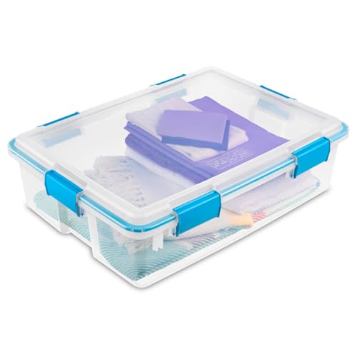 Sterilite Gasket Storage Box with Lids for Home & Office, 37 Quart, 8-Pack | Heavy-Duty, Stackable, and Organizing Containers for Bathroom, Cabinet, Closet, and Garage, Clear and Blue Aquarium Latches - size: 37 Quart, style: 8 Pack