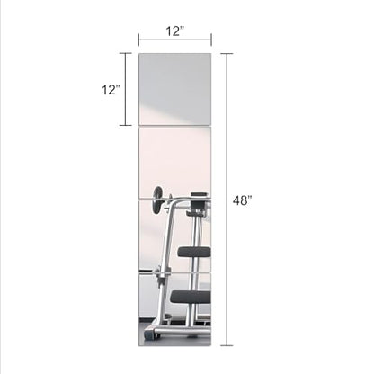 Glass Full Length Wall Mirror Tiles, 12" x 12" x 4PCS Home Gym Mirror | Frameless Wall Mounted Mirror for Garage, Bedroom, Living Room, Over The Door - size: 12"x12"-4pcs
