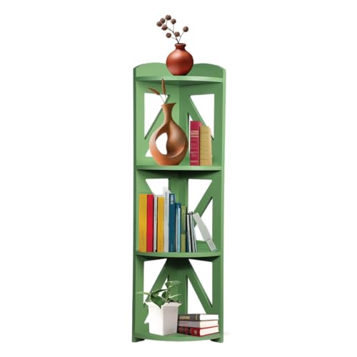Corner Shelf Stand, Corner Bookshelf, Small Corner Shelves by Natural Wood, Plant Stand, Corner Bookcase for Living Room, Home Office, Bedroom, (Green, 4 Tier) - color: Green, size: 4 Tier