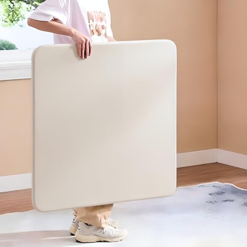 VECELO 34'' Folding Card Table Square with Soft Padded Tabletop, Portable for Dining Room, Parties, Games, Puzzles, Cream & Beige - color: Cream & Beige, style: Folding Table