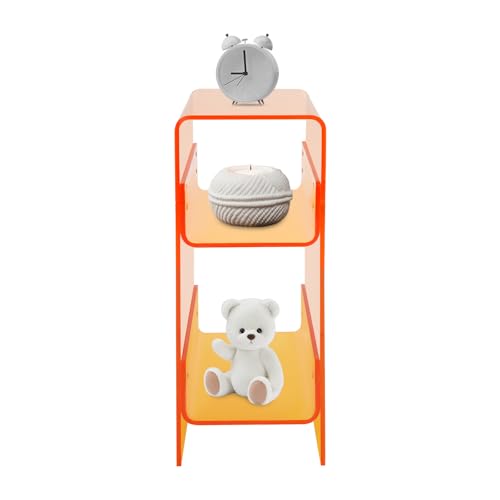 3-Tier Narrow Acrylic Side Table, Narrow End Table for Small Spaces, Side Table for Bedroom, Slim Small End Table (Orange)