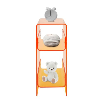 3-Tier Narrow Acrylic Side Table, Narrow End Table for Small Spaces, Side Table for Bedroom, Slim Small End Table (Orange)