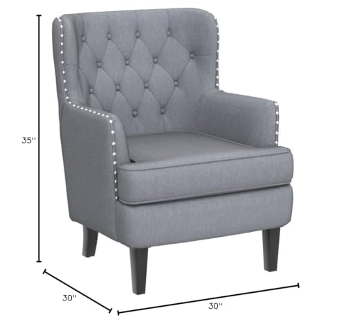 Rosevara Atlas Mid-Century Modern Upholstered Lounge Arm Chair - Tufted Accent Chair with Soft Cushion for Small Spaces - color: Velvet Dove Gray