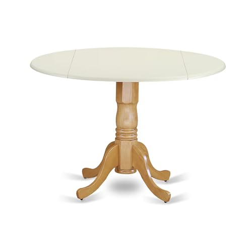 East West Furniture DLT-LOK-TP Dublin Kitchen Table - a Round Dining Table Top with Dropleaf & Pedestal Base, 42x42 Inch, Linen White & Oak - color: Dlt-lok-tp