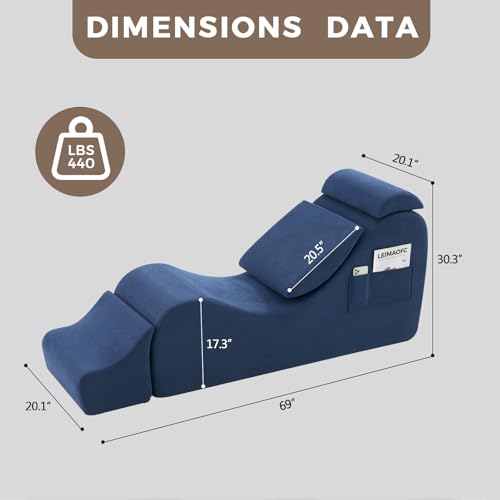 Yoga Chairs for Adults, Ergonomic Chaise Lounge Chair Indoor with Side Pocket, Lumbar Pillow, Ottoman, Yoga Chair Perfect for Stretching, Relaxation, Exercise, Used in Bedroom, Living Room (Blue) - color: Blue