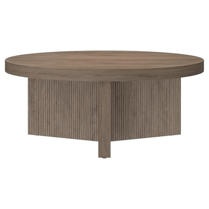 Henn&Hart 36" Scandinavian Fluted Coffee Table, Weathered Gray | Ribbed pedestal base and low profile bring Scandinavian style to small spaces including living rooms or family rooms - color: Weathered Gray, size: 36 inches