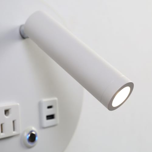 LED Round Wall Lamp Dimming Wall Mounted Reading Lights, Adjustable Headboard Plug in Wall Sconce with USB+USB C Ports, Headboard Bedside Lamp with 6W+3W Night Light 3000K (White) - color: White