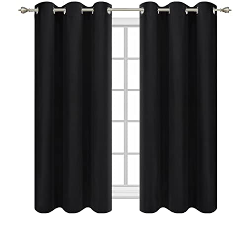 Diraysid Black Grommet Blackout Curtains for Bedroom Thermal Insulated Room Darkening Curtains Drapes, 38 x 54 inch, 2 Panels - color: Black, size: 38"W x 54"L (Pack of 2)