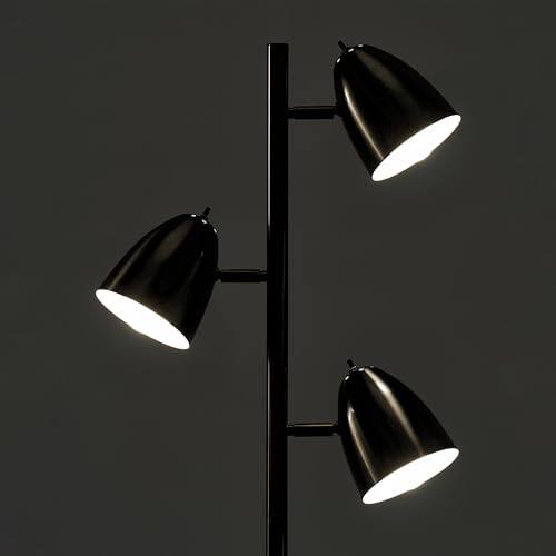 Brightech Jacob LED Standing Lamp, Modern Bright Floor Lamps for Living Rooms & Bedrooms, Tall LED Lighting Lamp with Adjustable 3 Light Tree – Classic Black - color: Black