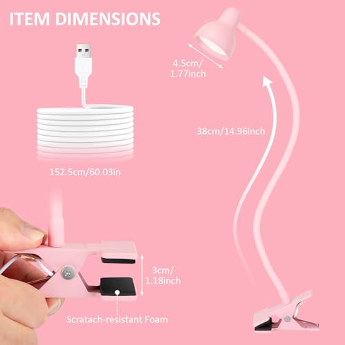 LiFMIRA Pink Small Desk Lamp Clip on LED Reading Light for Bed | 3 Color Modes 10 Dimmable Brightness, Book in Bed Headboard, Flexible Reading Lamp with Clamp BL08 - color: Pink