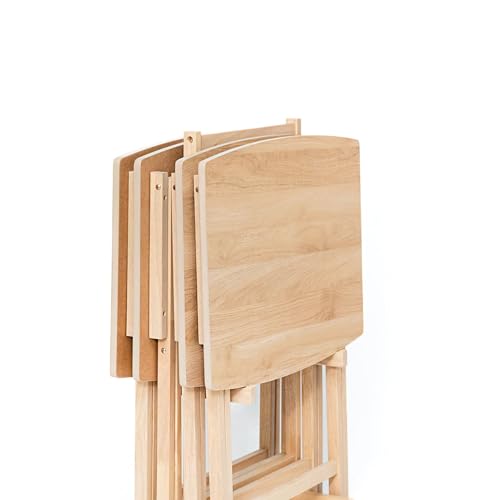 PJ Wood XL Oversize Tray Table, Natural Wood, 5-Pack | 33.2 lb Capacity, Rectangular Shape, Foldable Design, Space-Saving Storage