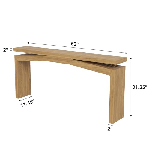 Wooden Extra Long Console Tables for Living Room, Natural Teak | Slim Entryway Table 63 Inches Long, Farmhouse Couch Table Behind Sofa for Hallway, Living Room, Home - color: Natural Teak