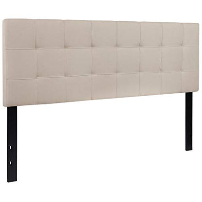EMMA + OLIVER Beige Queen Quilted Tufted Headboard | Adjustable Bed Rail Slots, Fabric Upholstered - color: Beige, size: Queen
