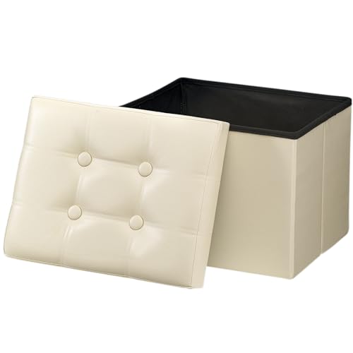 Bsketa Storage Ottoman, Folding Foot Stool with Thicker Foam Padded Seat Small Leather Storage Ottoman Bench Foot Rest for Living Room Foldable Coffee Table 17x13x13in,Beige | Ottoman with Storage, Thicker Foam Padded Seat, Living Room, Dorm, Bedroom, Loa