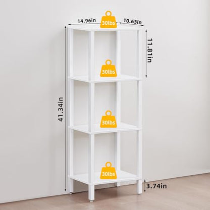 YUFAM 4-Tier Tall Slim Bookshelf, Small Bookcase for Small Spaces, White - color: White, size: 4-Tier