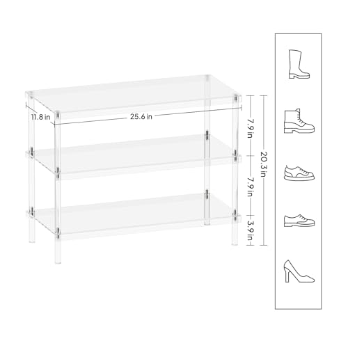 Aquiver 3-Tier Acrylic Shoe Rack - Modern Freestanding Shoe Storage Shelf for Entryway, Closet - 25.6'' L x 11.8'' W x 20.3'' H, Easy Assembly & Clean - size: 25.6''L x 11.8''D x 20.3''H