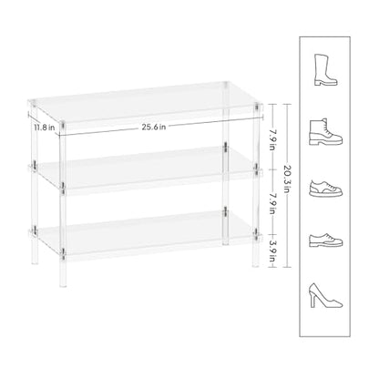 Aquiver 3-Tier Acrylic Shoe Rack - Modern Freestanding Shoe Storage Shelf for Entryway, Closet - 25.6'' L x 11.8'' W x 20.3'' H, Easy Assembly & Clean - size: 25.6''L x 11.8''D x 20.3''H