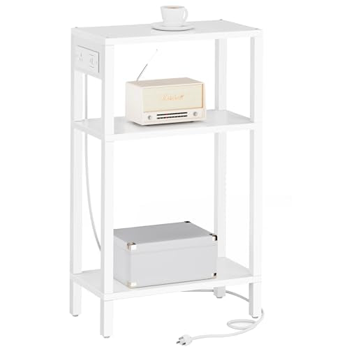 TUTOTAK Narrow Side Table, 3-Tier Small End Table with Charging Station | Skinny Sofa Table, Slim Nightstand, Easy Assembly for Living Room, Bedroom, White TB01BW079 - color: White, size: 3-tier