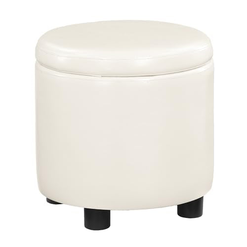 Designs4Comfort Round Accent Storage Ottoman with Reversible Tray Lid - color: White