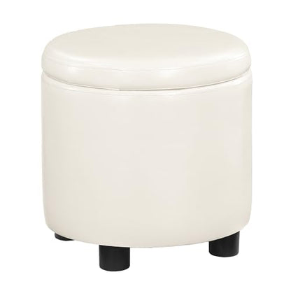 Designs4Comfort Round Accent Storage Ottoman with Reversible Tray Lid - color: White