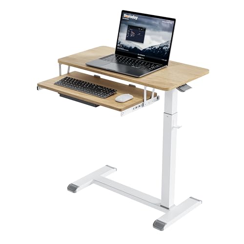 ETHU Height Adjustable Mobile Overbed Table with Keyboard Tray, Oak | Mobile Table Tray for Sofa Side, Hospital Bed Workstation Table for Home and Office Laptop Use, 30.31"Lx15.74"W - color: Oak