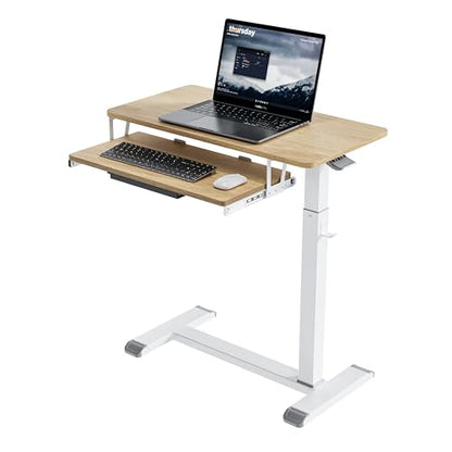 ETHU Height Adjustable Mobile Overbed Table with Keyboard Tray, Oak | Mobile Table Tray for Sofa Side, Hospital Bed Workstation Table for Home and Office Laptop Use, 30.31"Lx15.74"W - color: Oak
