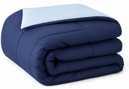 EVOLIVE Microfiber ReversibleComforter Full/Queen (Navy/Light Blue) | Soft brushed microfiber with down-alternative fill offers medium-weight warmth, box stitching, and easy machine care - color: Navy/Light Blue, size: Full/Queen