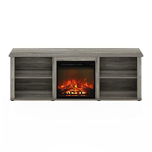 Furinno Classic 70 Inch TV Stand with Fireplace, French Oak Grey - color: French Oak Grey, size: 70-Inch Classic