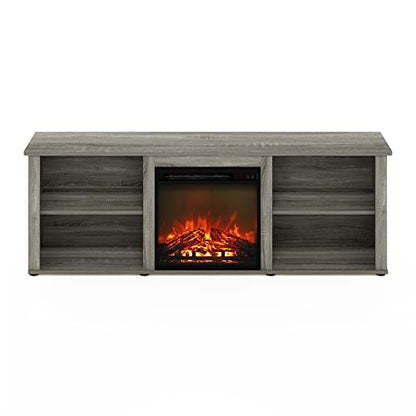 Furinno Classic 70 Inch TV Stand with Fireplace, French Oak Grey - color: French Oak Grey, size: 70-Inch Classic