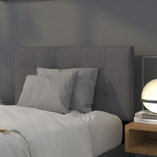 EMMA + OLIVER Twin Quilted Tufted Headboard | Adjustable Bed Rail Slots, Fabric Upholstered - color: Dark Gray, size: Twin